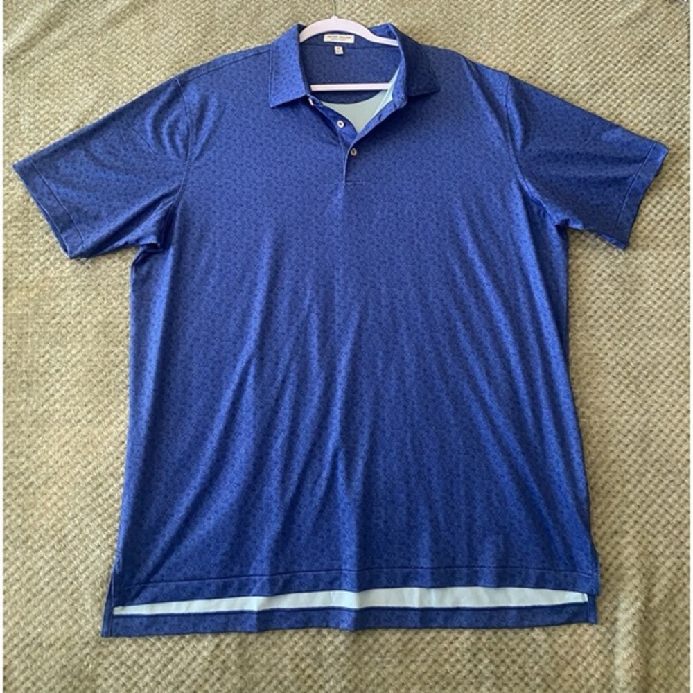 Peter Millar Summer Comfort Blue Geometric Starburst Golf Polo Shirt Mens XL